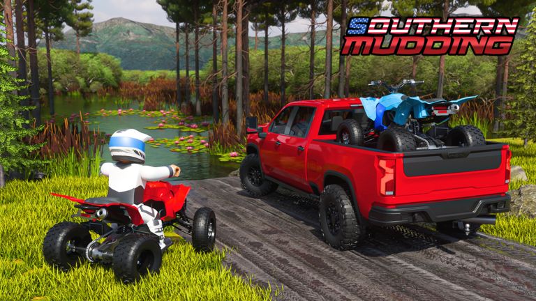A pickup working the back roads of the Southern Mudding map
